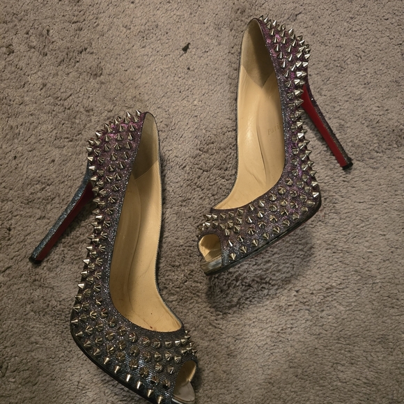 Christian Louboutin Shoes - Studded Peep-Toe Heels